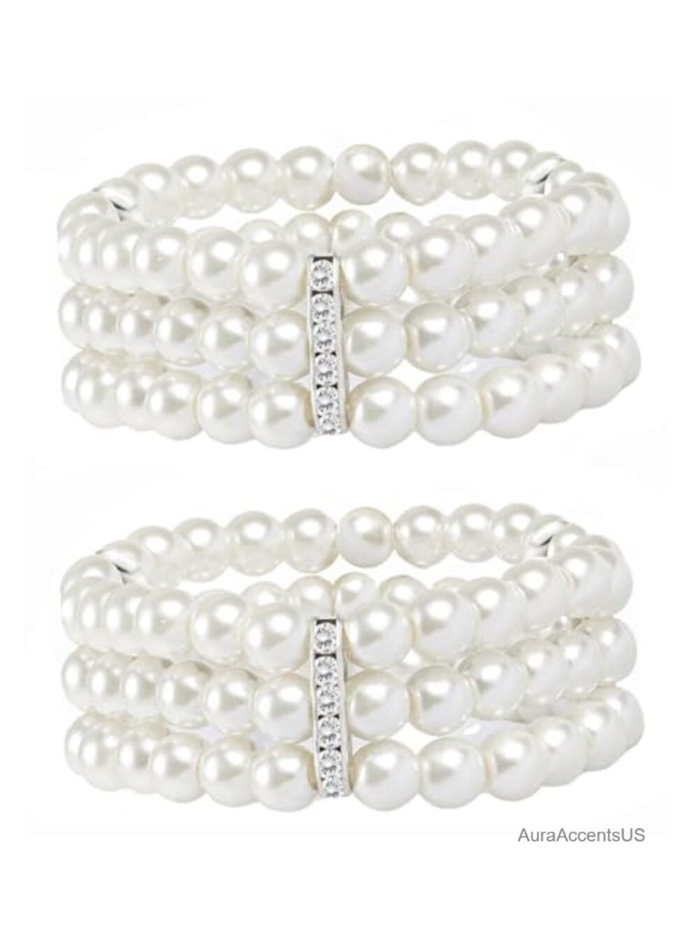 1920s Flapper Imitation Pearl Stretch Bracelet Set 3-Rows Multi-Layer Elastic